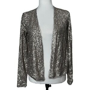 Tokyo Darling Silver Sequin Long Sleeve Cardigan Top‎ Size S